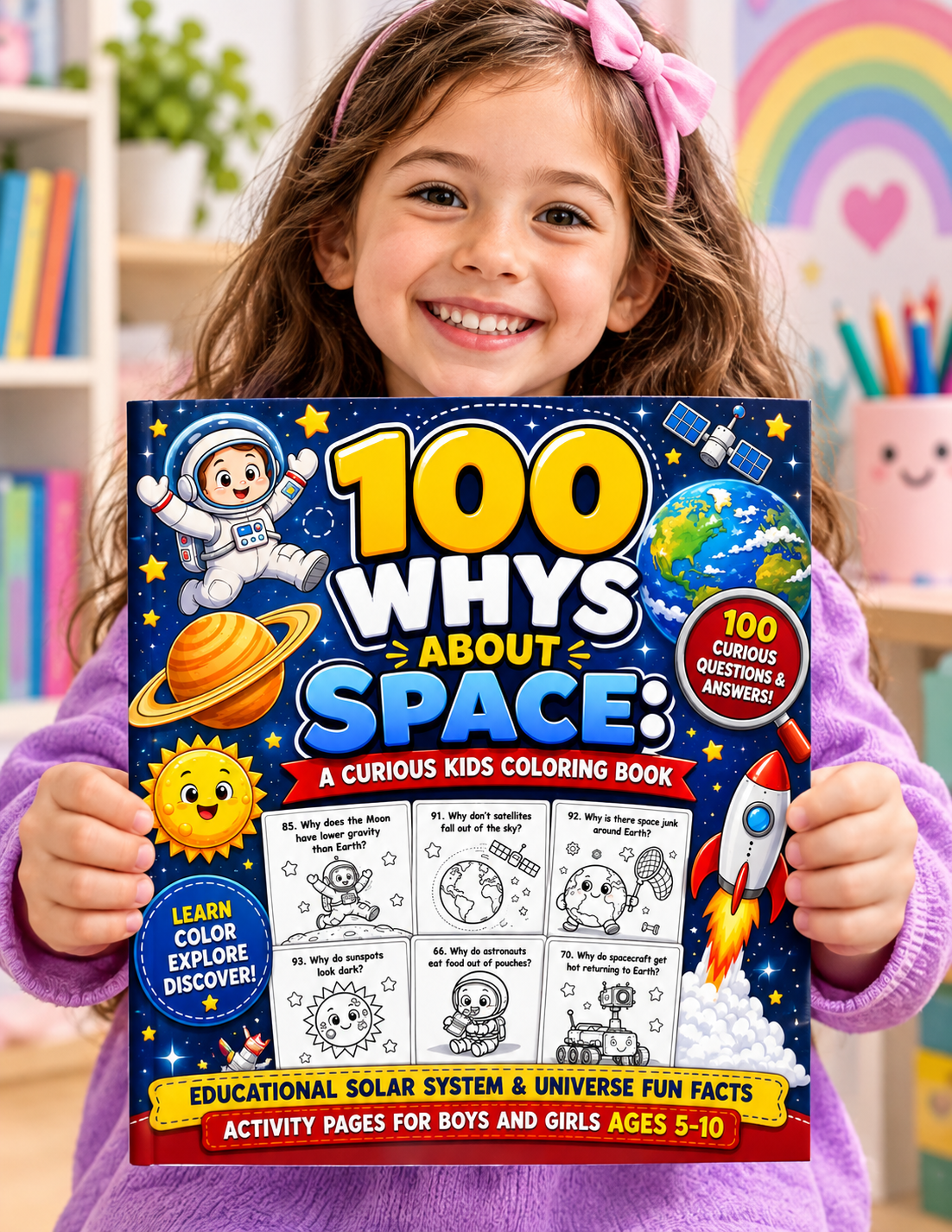 100 Whys About Space: A Curious Kids Coloring Book