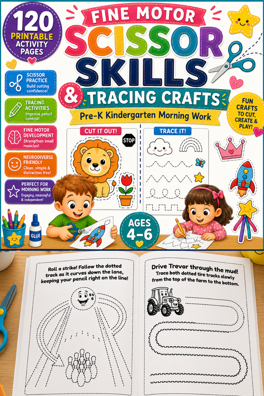 Trace and Snip Cutting Practice Activity Book