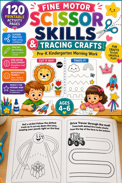 Trace and Snip Cutting Practice Activity Book