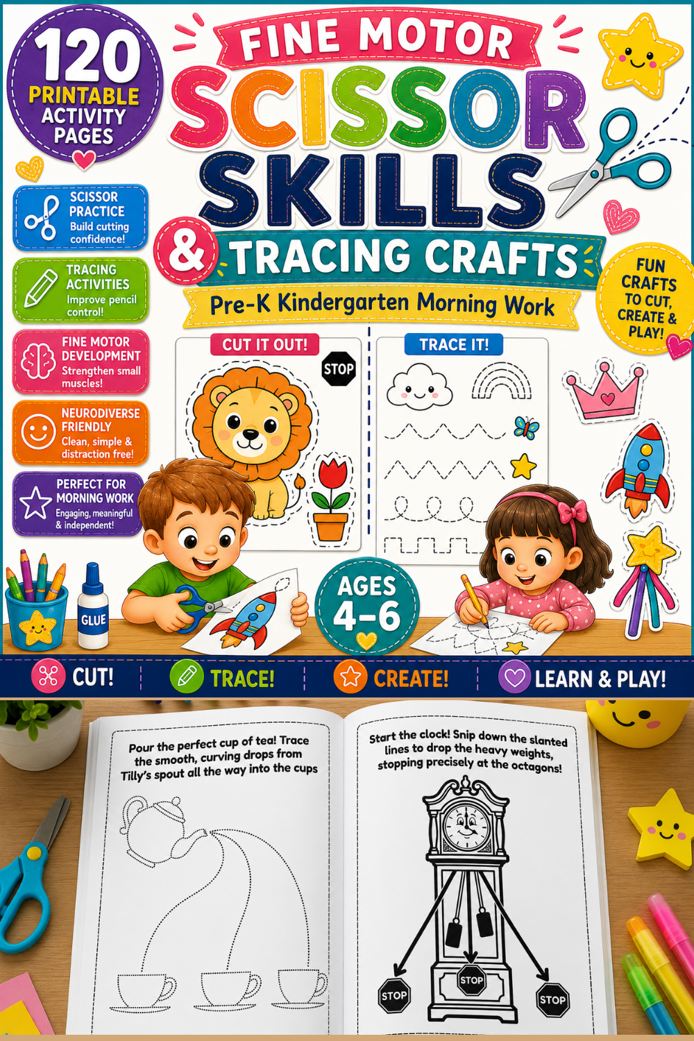 Trace and Snip Cutting Practice Activity Book