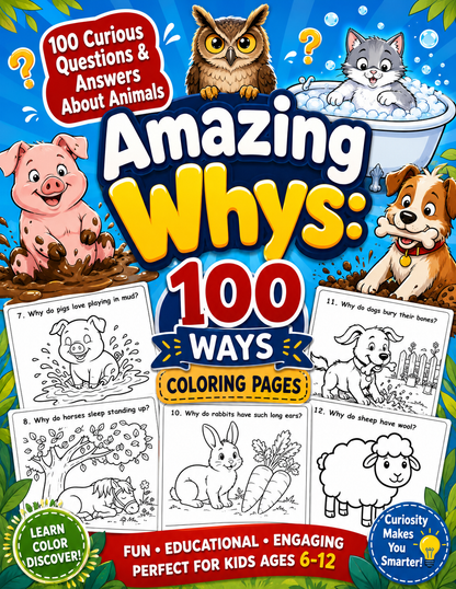 Amazing Whys: 100 Ways coloring pages: About Animals,
