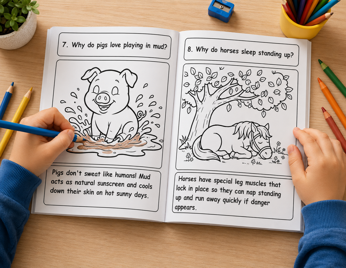 Amazing Whys: 100 Ways coloring pages: About Animals,