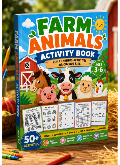 Farm Animals Activity Book for Kids